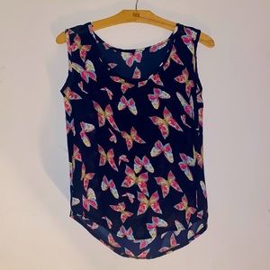 Sheer butterfly tank top blouse